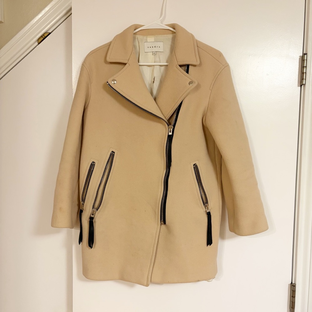 Sandro 2020 Wool Peach Nude Beige Biker Oversized Coat Jacket